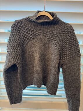 Free People Charcoal Textured Mock-Neck Sweater